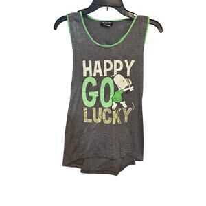 Peanuts Girls Happy Go Lucky Snoopy Tank Top Size XL Gray Green